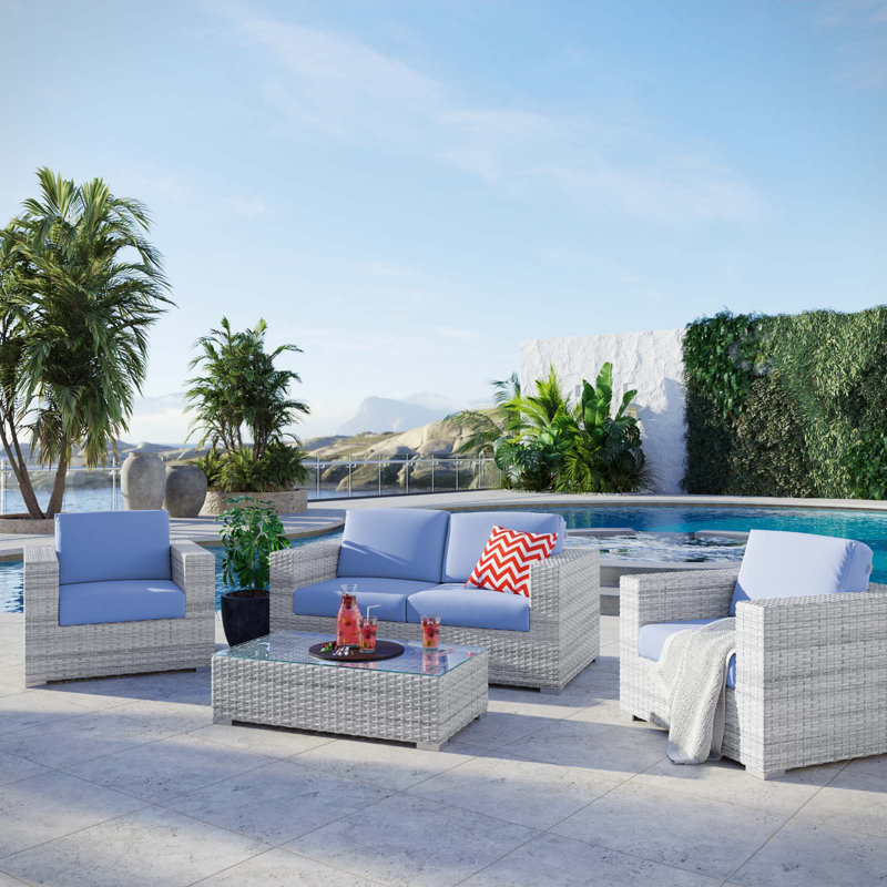 Ensemble de patio extérieur 4 pièces Convene, Bleu clair