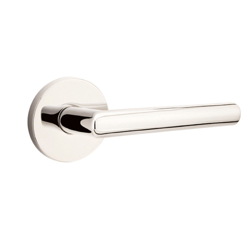 Stuttgart Round Privacy (Bed & Bath) Door Lever with Round Rosette, Bright Nickel, Right