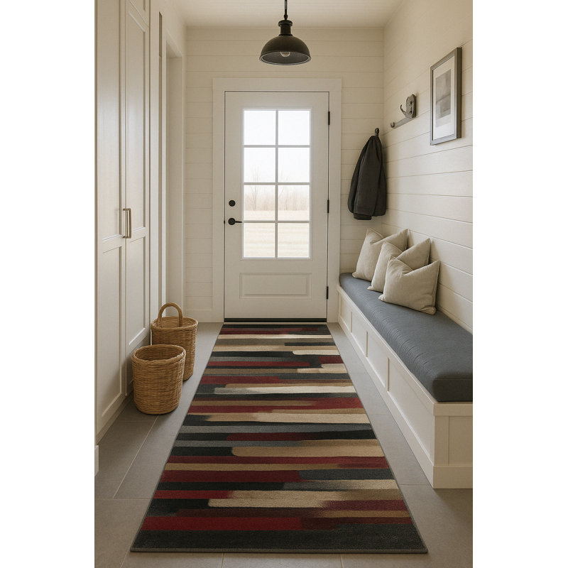 Rug Branch Abstract Mid-Century Modern  Brown Red Indoor Area Rug, Runner 2' x 11'