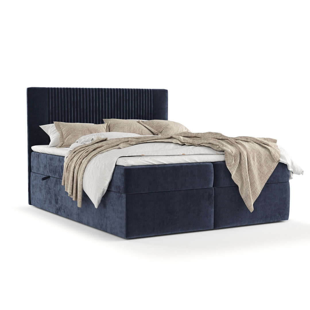 Boxspringbett aus Chenille-Stoff mit Stauraum und Topper