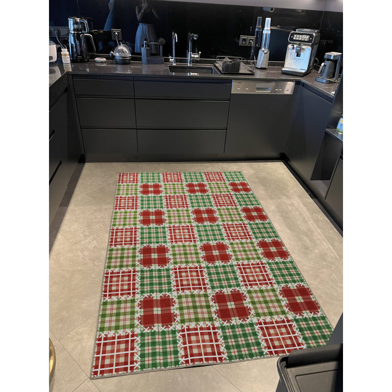 Tapis rouge / vert à motif de cadeaux de Noël, Rectangle 4 pi 11,06 po x 9 pi 10,11 po