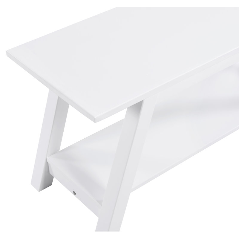 Banc en bois massif avec tablette, blanc
