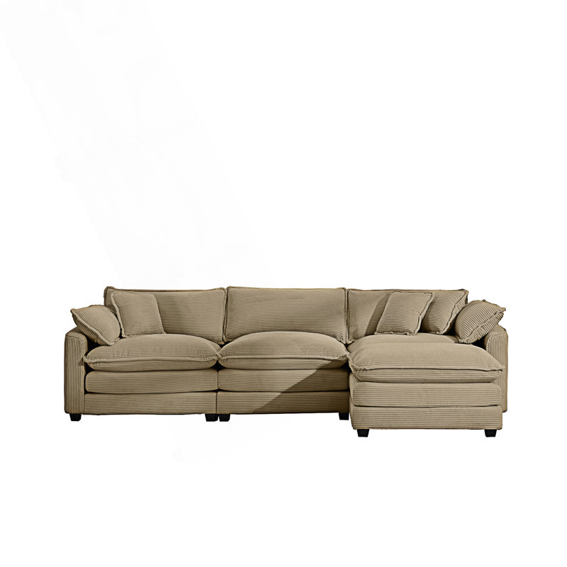 Canapé modulaire à assise profonde et canapé modulaire à 3 places avec repose-pieds, Velours côtelé brun clair