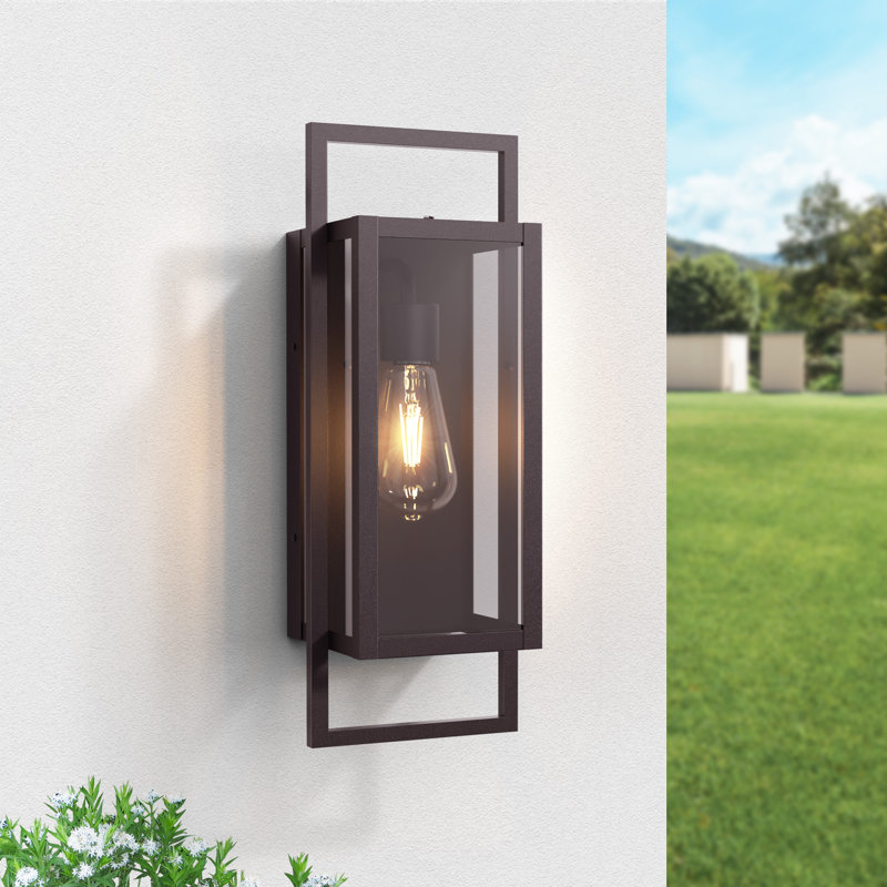Selisa 1 - Light 15''H Oil Rubbed Bronze Iron Tempered Glass Outdoor Wall Light With Dusk To Dawn, Oil Rubbed Bronze