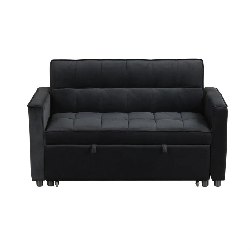 Causeuse convertible en velours avec capitonnage et poches latérales