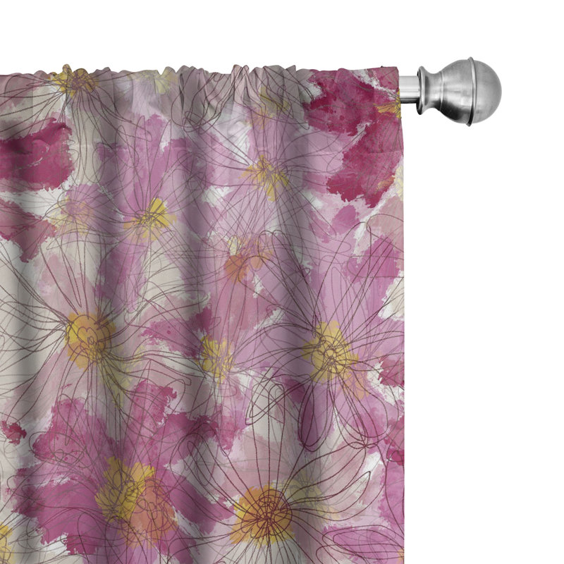Magenta Pale Peach Floral Microfiber Rod Pocket Curtains