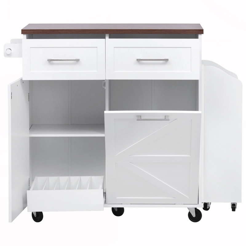 Kitchen Storage Island with Removable Side Racks, White