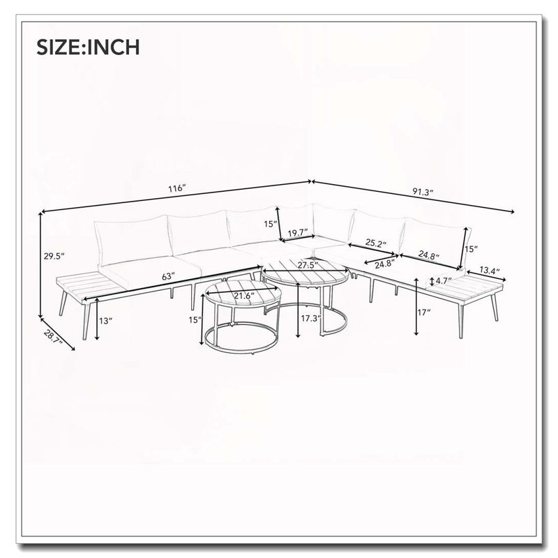 Ensemble de canapé modulaire d'extérieur 6 pièces avec tables basses gigognes (gris), Gris