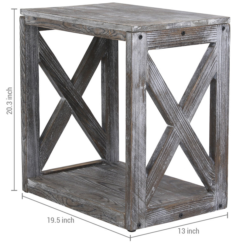 Cherra Solid Wood Floor Shelf End Table with Storage, Brown Grey