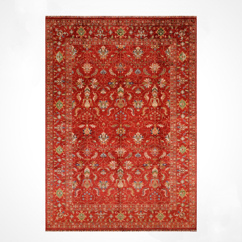 Tapis en laine et coton rouge noué à la main Original