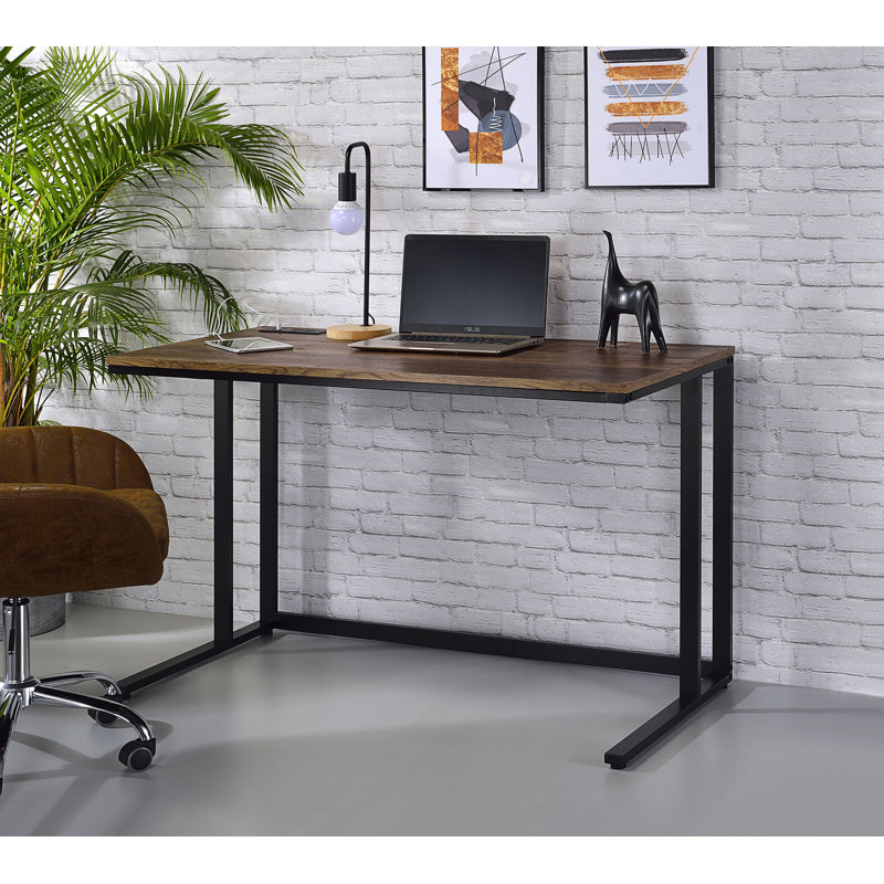 Bureau d'écriture avec port USB intégré, Walnut/Black