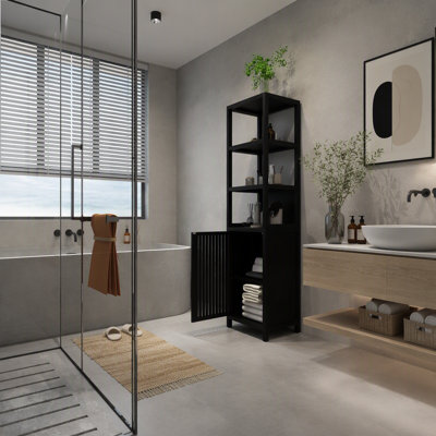 Slim Tall Freestanding Bathroom Storage Linen Tower Cabinet with Shutter Door & 3 Tier Shelves