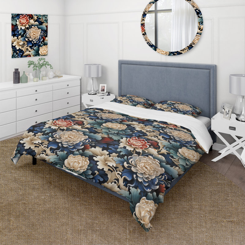 Asian Artistry Floral III - Ensemble de housse de couette oriental - Microfibre de polyester