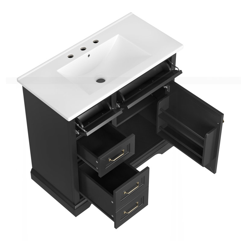 Bathroom Vanity with Ceramic Sink Top, Black