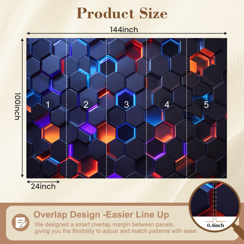 Papier peint Neon Peel and Stick Futuristic Hexagon Neon Glow Blue Red Mauve, L 144 po x l 100 po