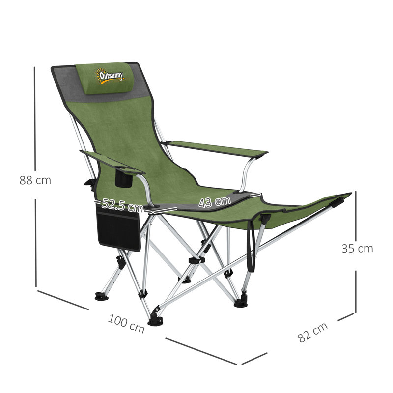 Folding Reclining Camping Chair, Olive Green/Grey