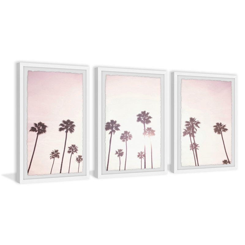 «Pink Sky and Palm Trees» par Marmont Hill - ensemble de 3 photos encadrées, H 18 po x l 12 po