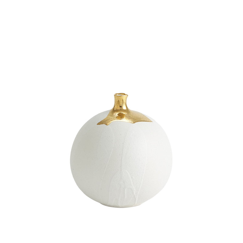 Small White and Gold Ceramic Decorative Sphere Vase