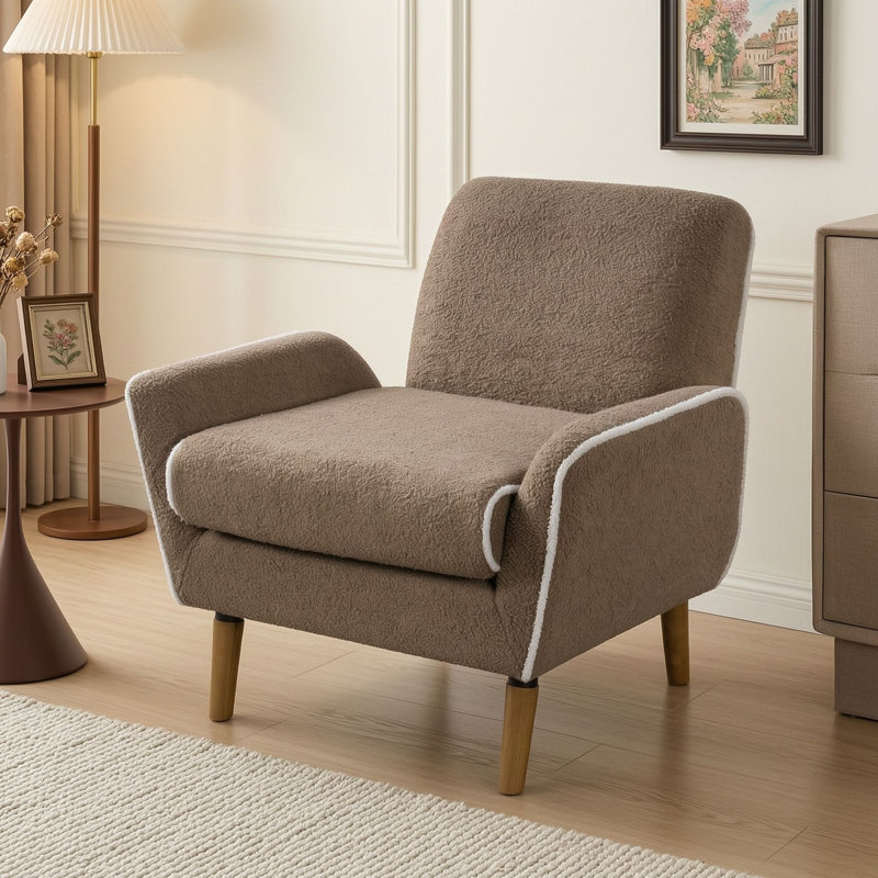 Fauteuil d'appoint rembourré avec pieds en bois d'hévéa, Brown