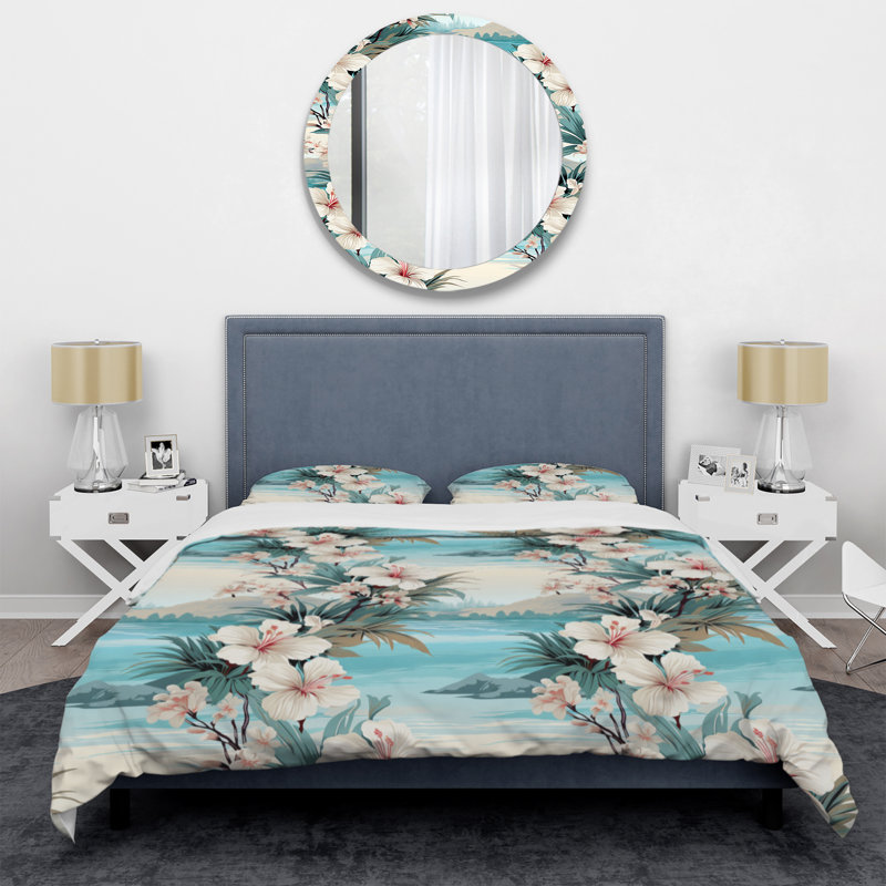 Ensemble de housse de couette floral - Motif tropical de reflets de bord de mer