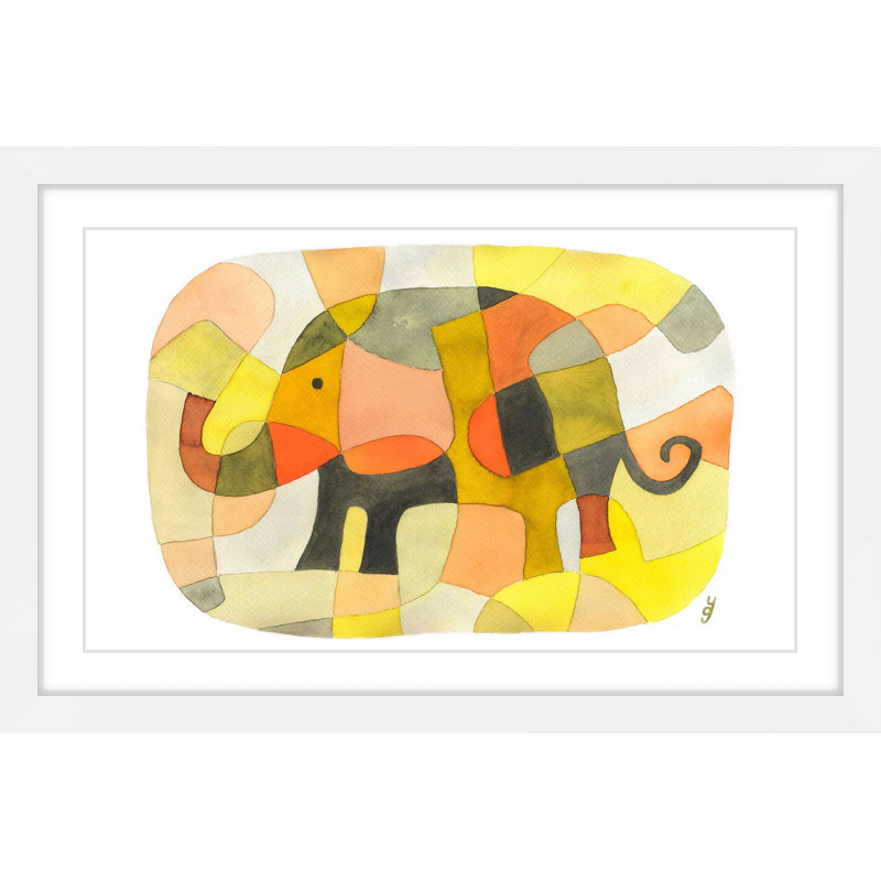 «Elephant Colors», reproduction d'art, H 16 po x l 24 po, Cadre blanc