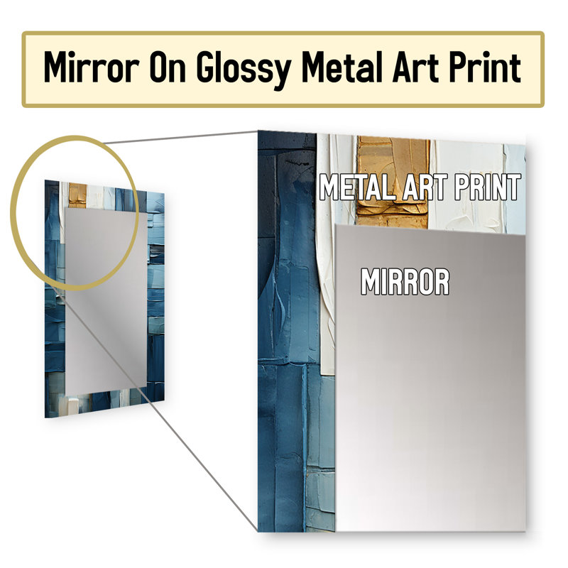 Abstract geometric square fusion - Abstract Decorative Wall Mirror, Blue Mirror, Printed Metal Art, 32" x 24"