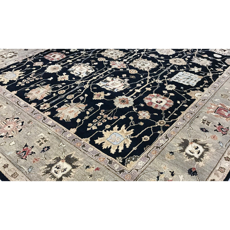 Hand-Knotted High-Quality Black and Gold Area Rug