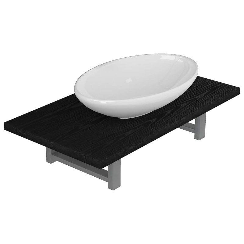 Prestia 600mm Single Bathroom Vanity with Vessel Ceramic Basin, White, Black