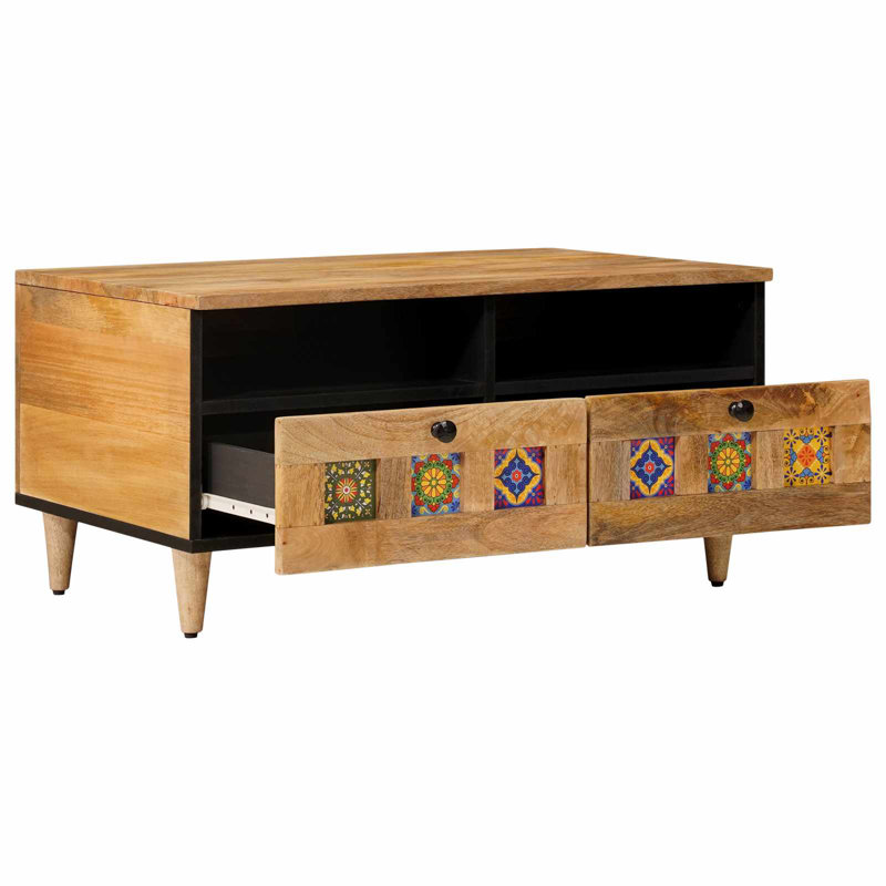 Vidaxl Coffee Table With Drawer Solid Mango Wood Living Room Rectangular Low