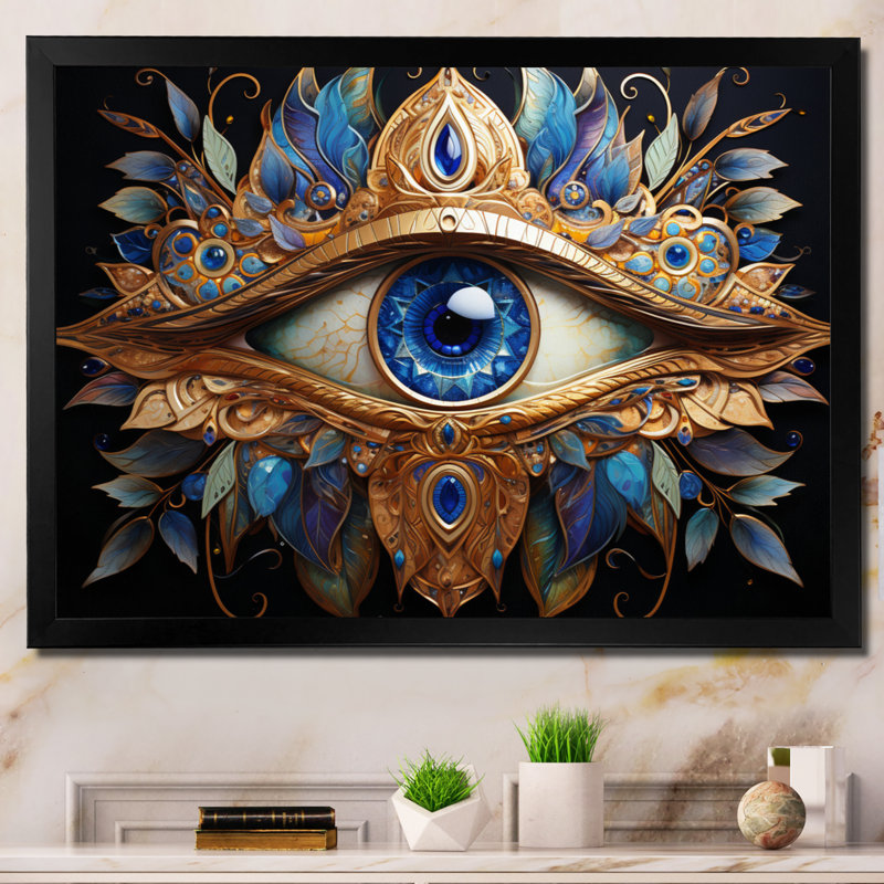 «Kokoro Judaism Hamsa Blessings Eye II», reproduction, H 34 po x l 44 po x P 1,5 po, Cadre simple noir