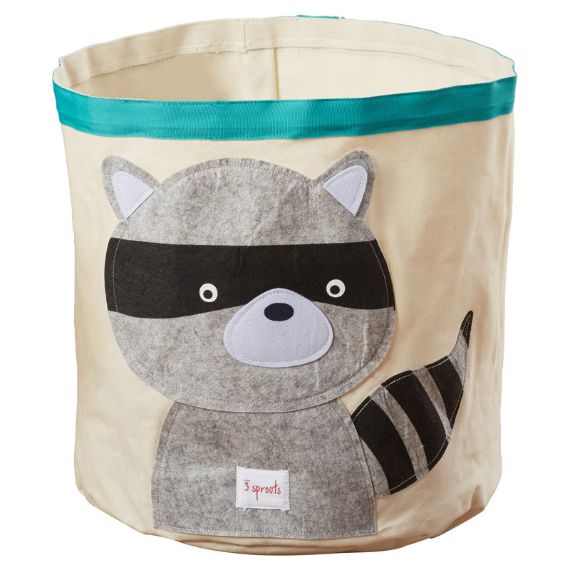 3 Sprouts - Canvas Storage Bin - Laundry and Toy Basket for Baby and Kids - Raccoon