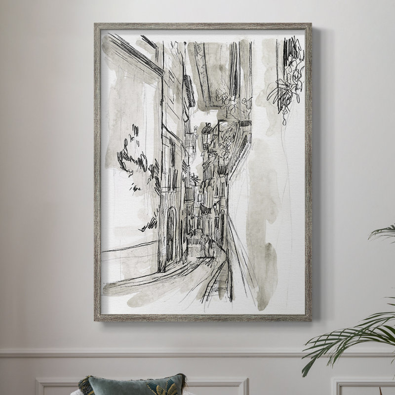 «Europe Street Sketches I», reproduction encadrée - bois massif, H 21 po x l 17 po