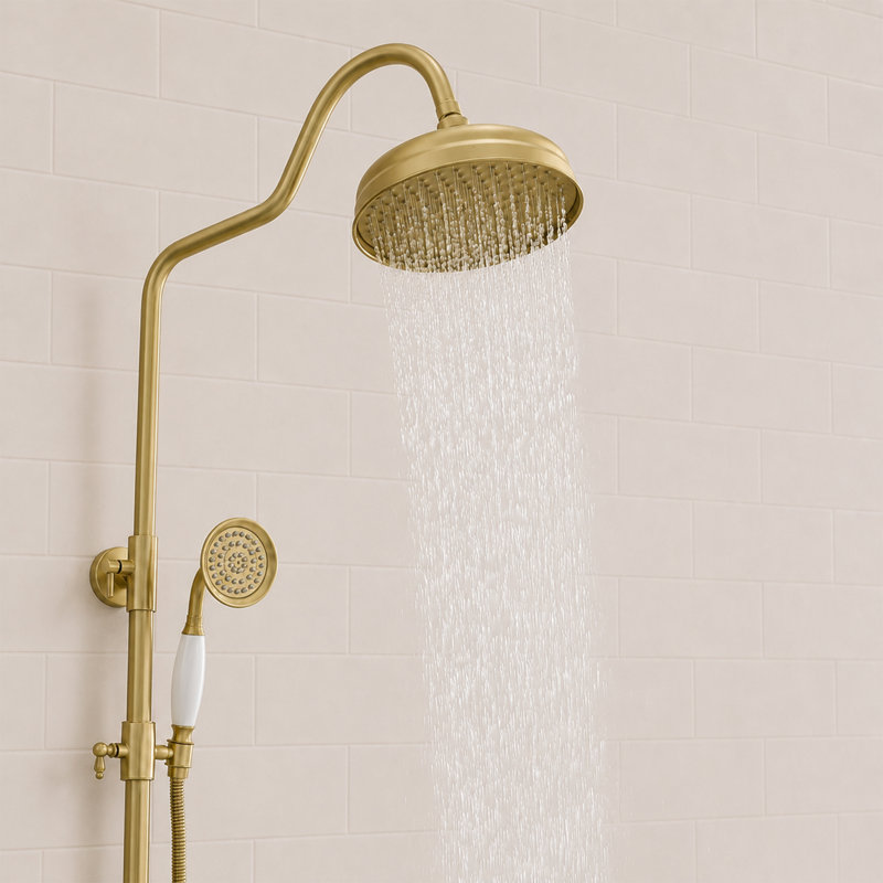 Adjustable 2-Function Shower System with Handles, Antique Brass