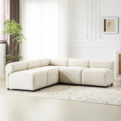5, Modular, Sectional , V Shaped, , Living Room Decor, Beige, Fabric, 4 Seats, Solid Wood Support, High Resilience Foam Cushions, Easy To Assemble Comfortable Living, Base, Density Foam, Flexible