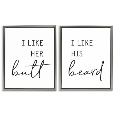 «Her His Beard», ensemble romantique de 2 toiles encadrées flottantes encadrées par lettré et doublé fwp-331