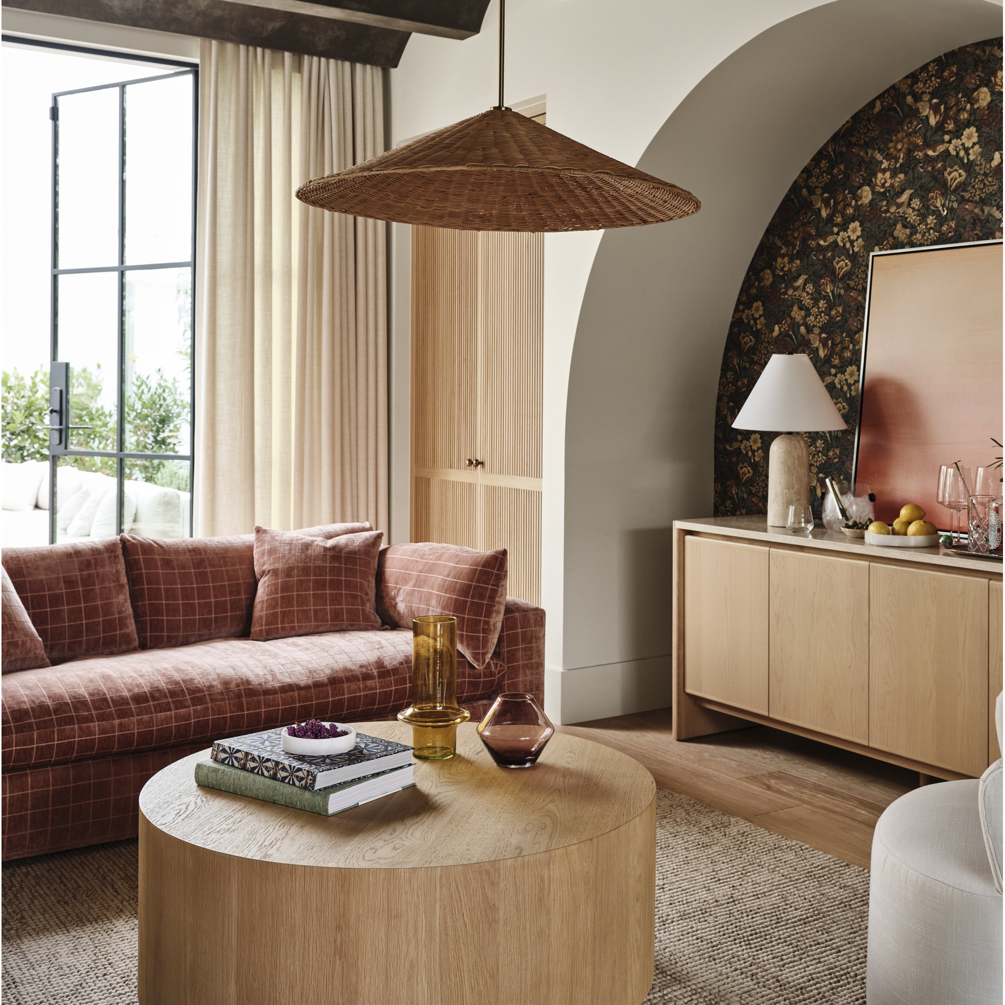 Lilliana Single Light Natural Rattan Pendant, 8" H x 35" W x 35" D, Natural Brass