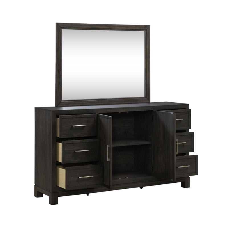 Ensemble de chambre à coucher avec commode et miroir 2 portes Keniston