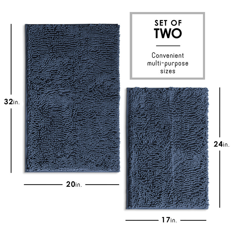Yasmen Super Soft Absorbent Chenille Bath Rug Set with Non-Slip Backing, Navy