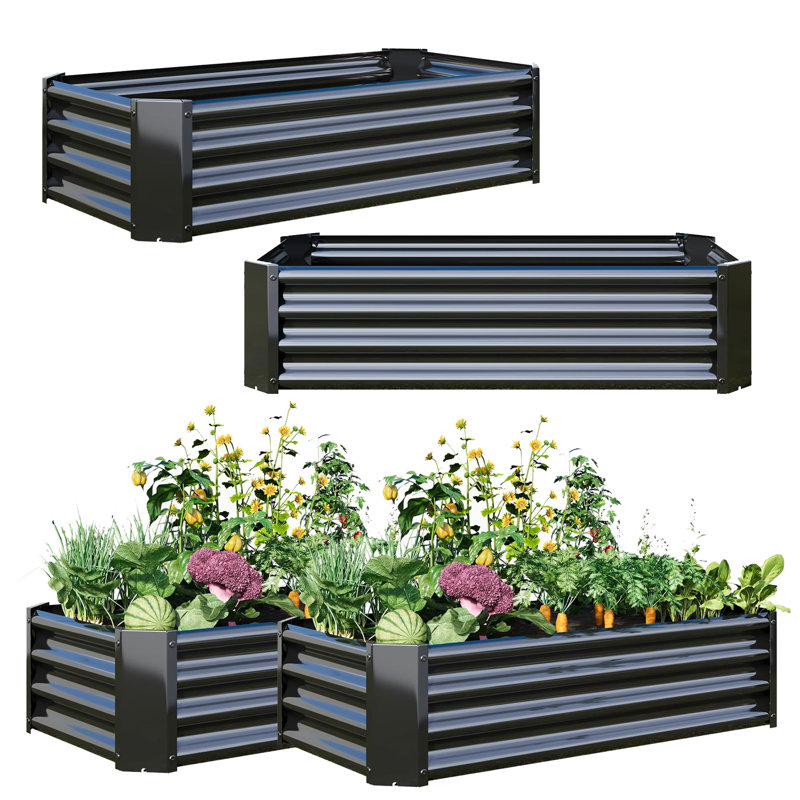 4x2 Ft Galvanized Steel Raised Garden Bed Kit - 1ft High, 48x24x12 Inch Outdoor Metal Planter Box for Vegetables, Herbs, Flowers & Plants | Easy Assembly, Rust-Resistant, Durable，set of 4