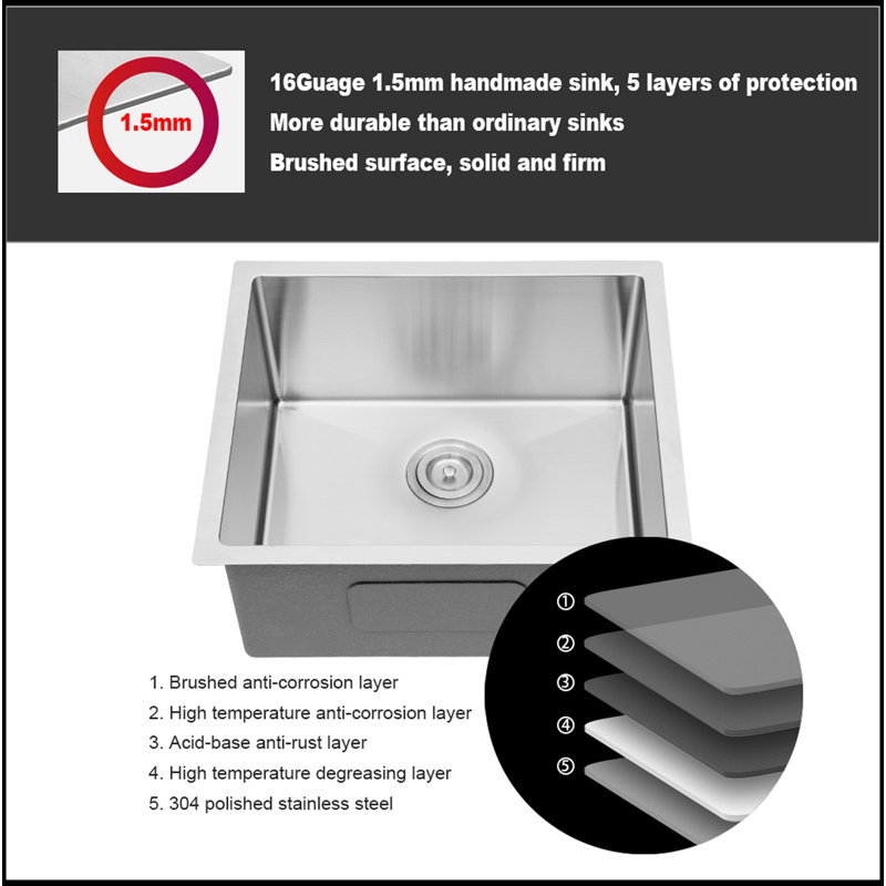 Évier de cuisine encastrable 23 po x 18 po x 10 po en acier inoxydable
