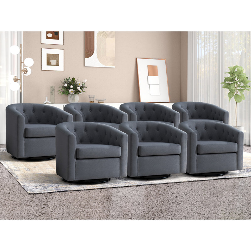 Palopo 29.5" Wide Modern Linen Upholstered Swivel Tufted Recessed Arms Accent Chair (Set of 7), Gray Linen