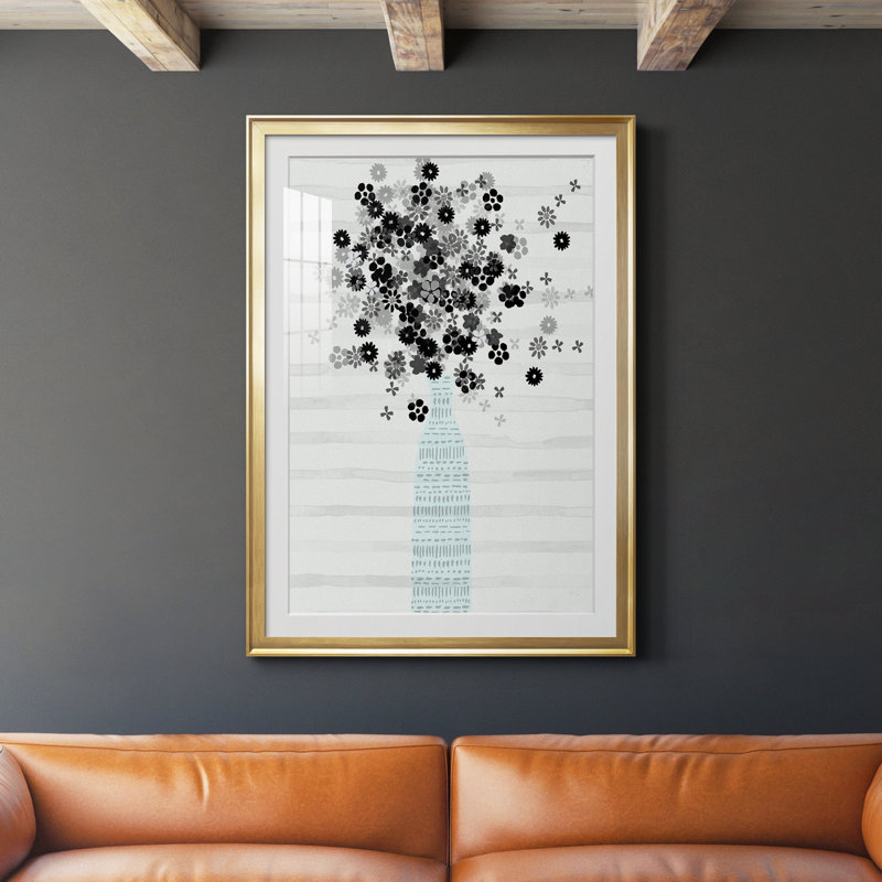 Bouquet de noir et blanc - Cadre photo, reproduction d'art sur papier, H 26,5 po x l 36,5 po x P 1,5 po, Or