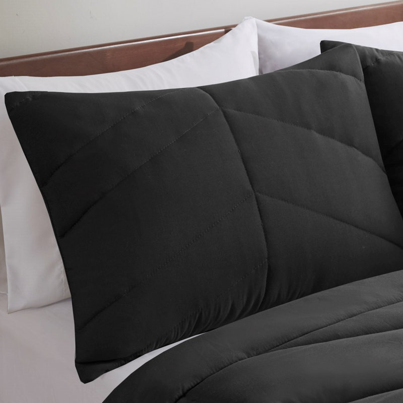 Black Twin Microfiber Reversible Chevron Comforter Set