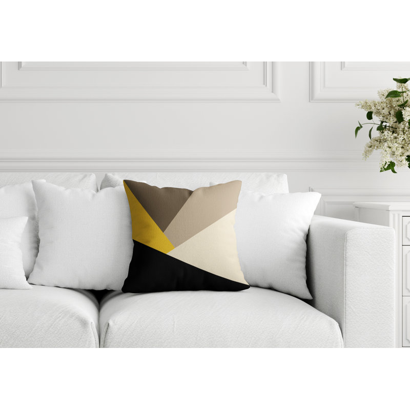 Coussin décoratif intérieur / extérieur Isla, L 17 po x H 17 po, Jaune, motif géométrique 2
