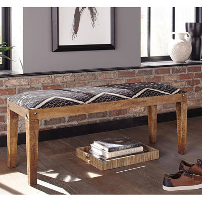 Banc de conception contemporaine avec revêtement en tissu noir et blanc revêtu de tissu d'ameublement de pieds subtilement fuselés
