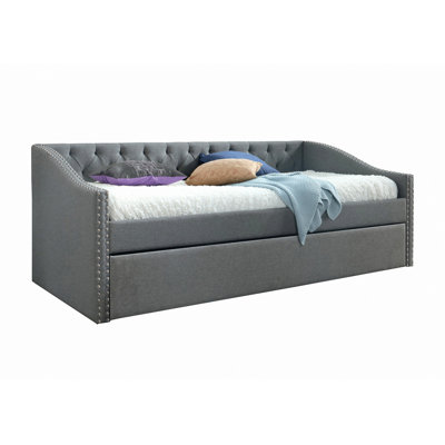Luxurious 1Pc Modern Daybed Button Tufted Nailhead Trim Armrest Pull Out Trundle Bedroom Living Room Furniture