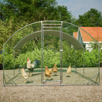 Grande cage à poules en métal, enclos extérieur de ferme avec couvercle, tube de 1 po, 9,84 pi x 13,12 pi x 6,56 pi, poulailler spacieux verrouillable - toit