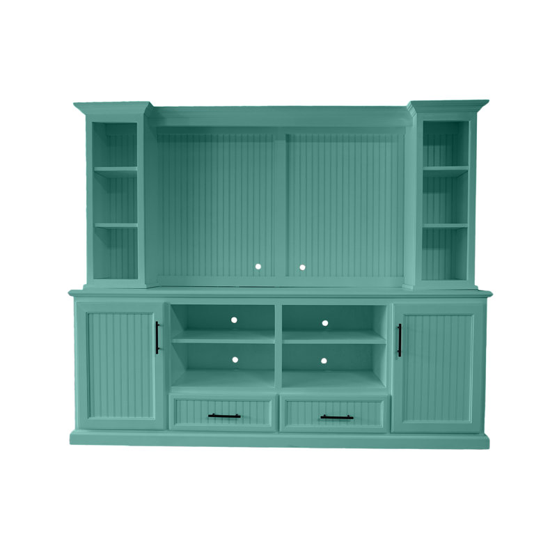 Crédence en bois massif deux pièces, Fiesta turquoise, 76" H x 82.5" W x 12.75" D