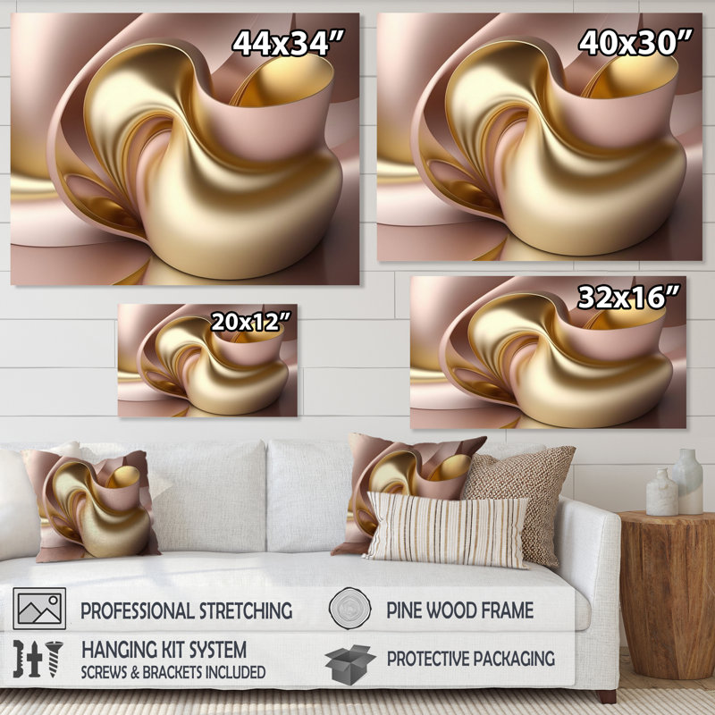Minimal liquide or et vagues taupe VI - reproduction sur toile, L 20 po x H 12 po, Toile tendue