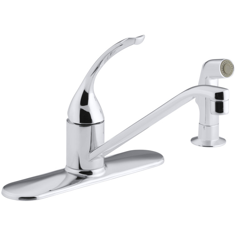 Coralais Three-Hole Kitchen Sink Faucet with 10" Spout, Matching Finish Sidespray and Loop Handle